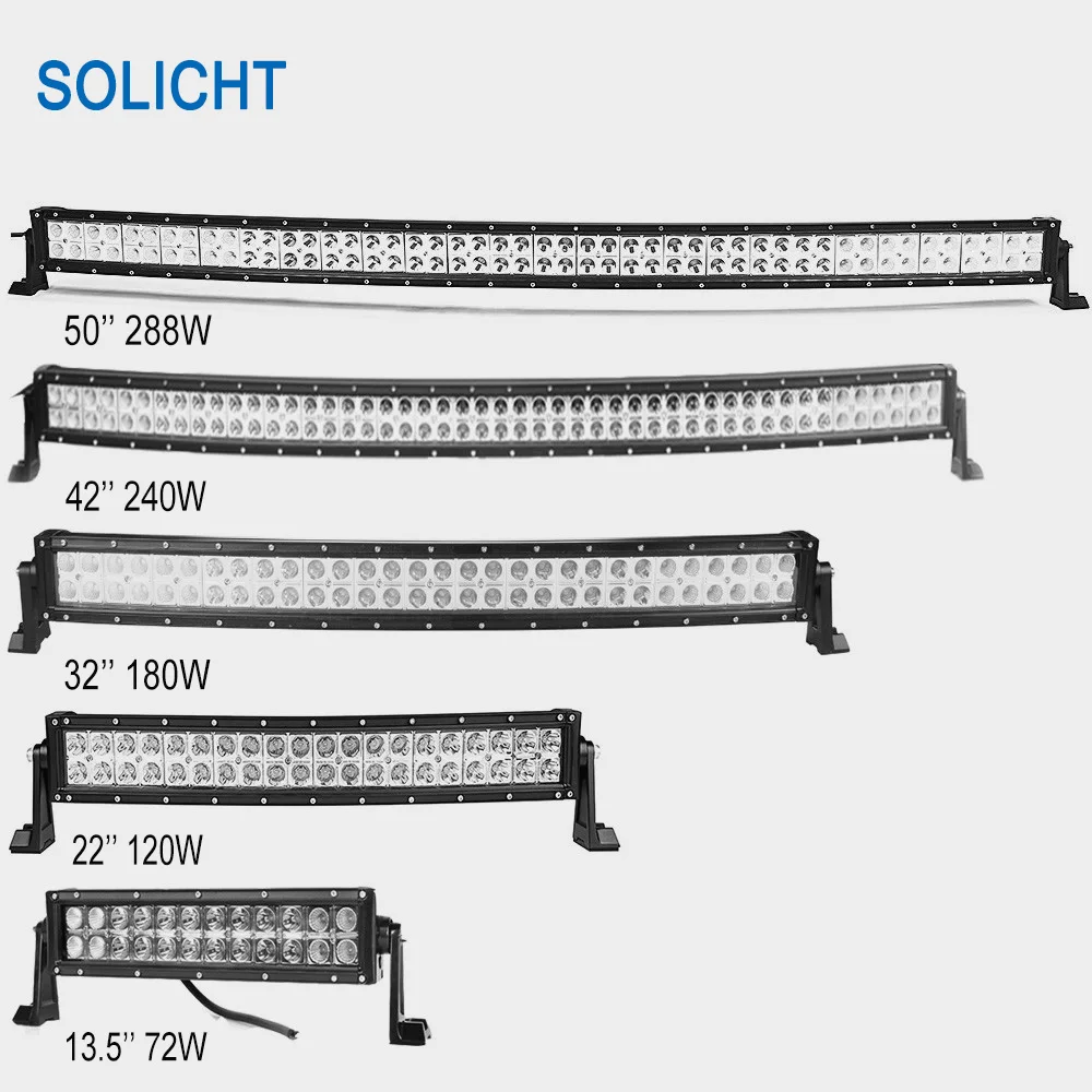 SOLICHT 22 ''120 Вт 32'' 180 Вт 42 ''240 Вт 50'' 288 Вт 52 ''300 Вт изогнутый СВЕТОДИОДНЫЙ световой бар 4x4 внедорожный фонарь грузовик Вождение лодка туман 12 В 24 В