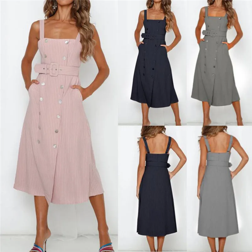 Women's Summer Sleeveless Casual Loose Swing T-Shirt Dress with Pockets Dress sukienka damska plus size vestidos verano H13 (1)