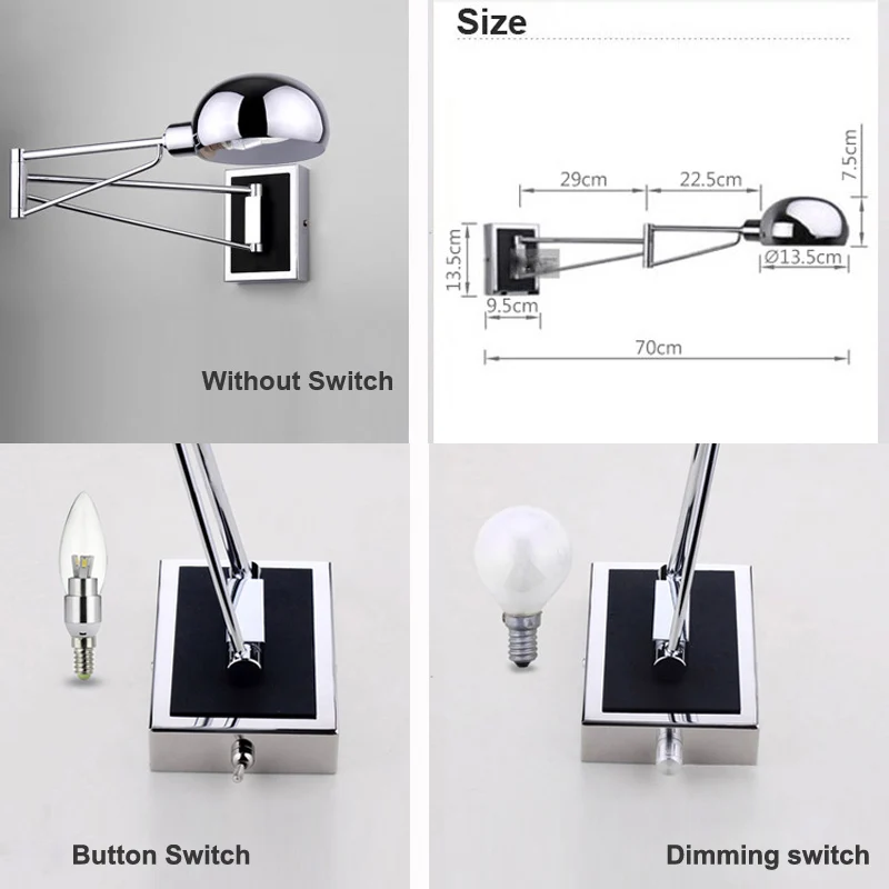  Modern LED Wall Lamps Simple Bedside Wall Lamp With Dimmer Switch Chrome Flexibility Wall Lights Re - 32738384862