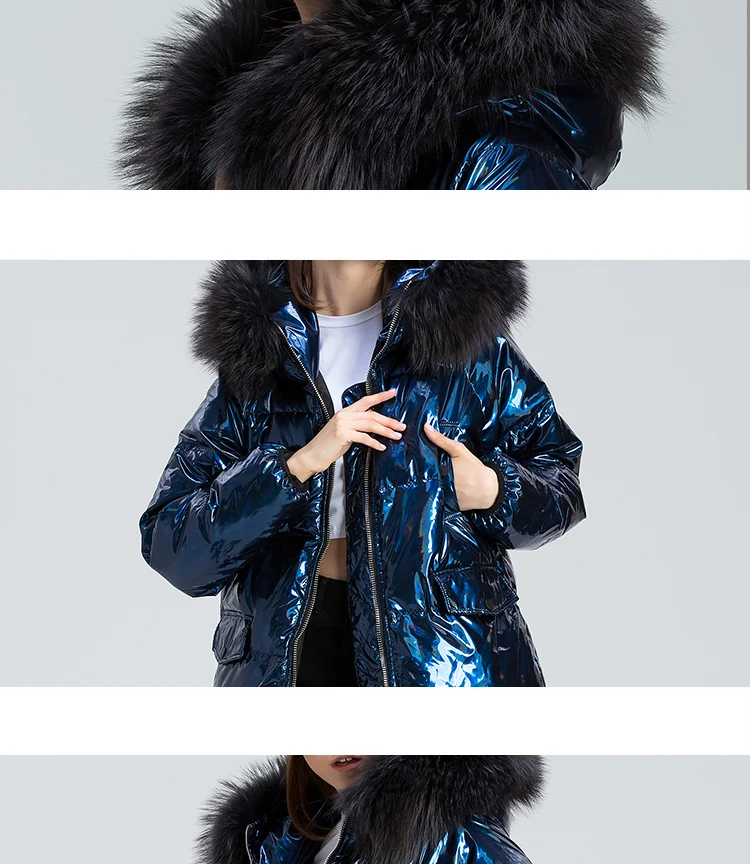 Natural Raccoon Fur Parka Winter White Duck Down Jacket Women Large Fur Collar Long Outwear New Women's Silver Down Coats