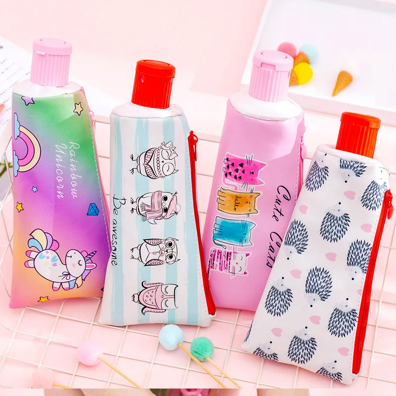 

Cartoon Unicorn Toothpaste shape Pencil case with Pencil Sharpener Big Capacity Owl Cat pen bag stationery pouch school supplies