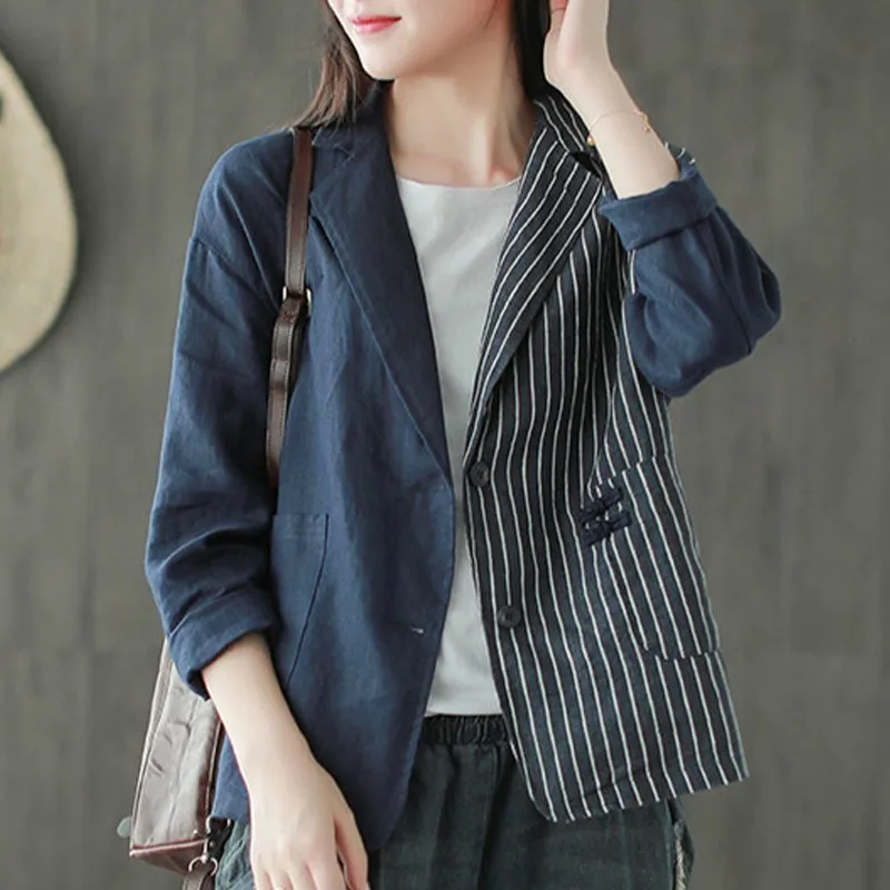 Max LuLu Осенняя модная Корейская одежда женская льняная уличная Женская Полосатая джинсовая куртка винтажное повседневное пальто ветровка - Цвет: Тёмно-синий