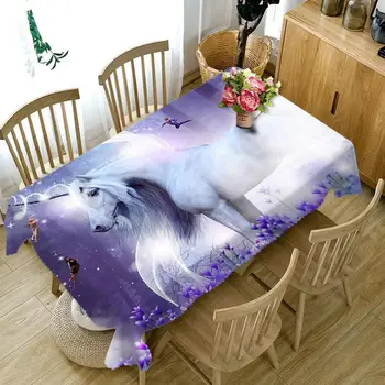 

3D Tablecloth White Unicorn Pattern Polyester Dustproof Table cloth Christmas Dinner Decoration Table Cover