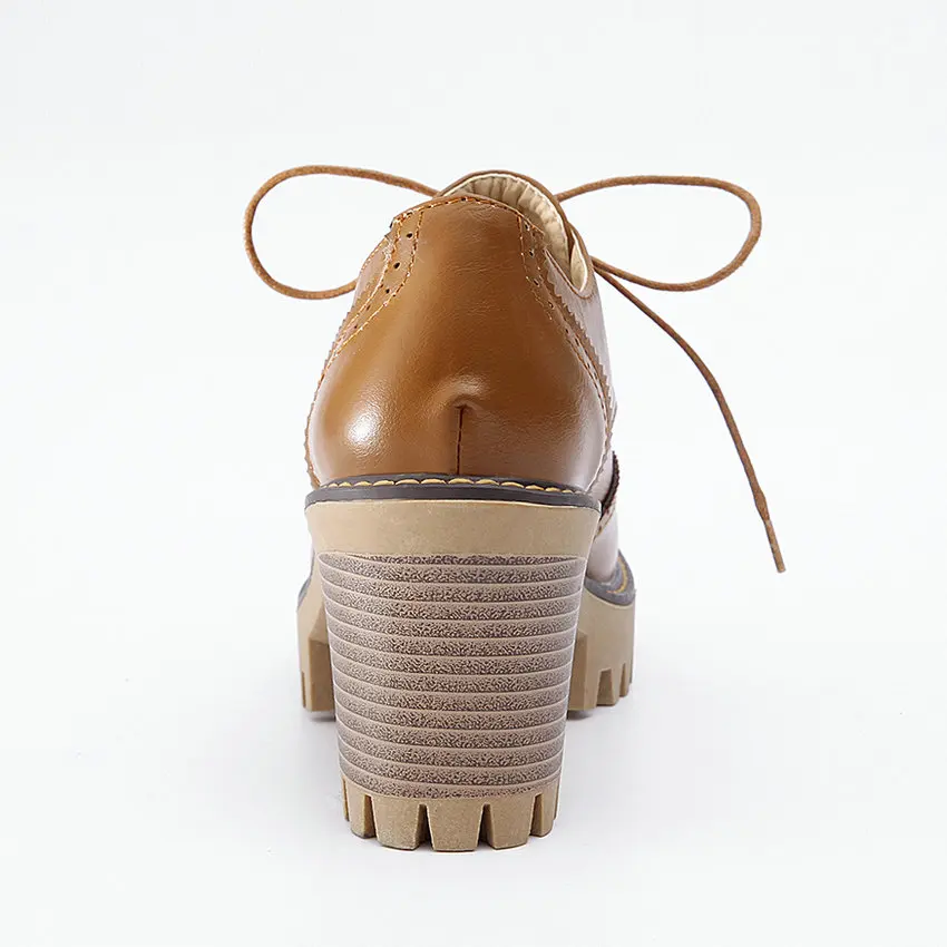 ESVEVA/ г. Женские туфли-лодочки модная Универсальная кожаная женская обувь на высоком квадратном каблуке и платформе, ручной работы, на шнуровке, с круглым носком размеры 34-43
