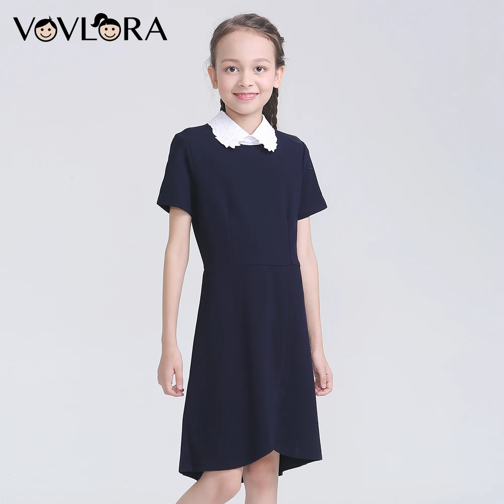 

2018 Autumn School Girl Clothes O Neck Short Sleeve Teen Dresses For Girls Children School Uniform Size 9 10 11 12 13 14 Years