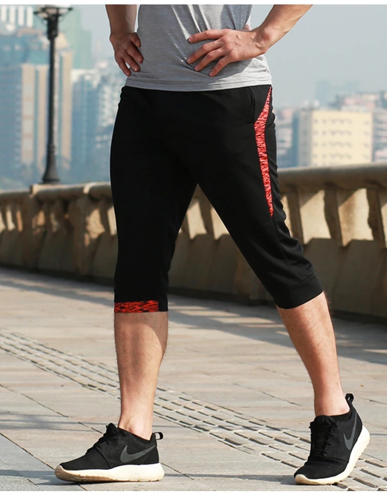 Мужской, футбол тренировочные брюки Joggings футбол Обрезанные 3/4 брюки для мужчин Спорт бег фитнес брюки на молнии спортивные брюки с карманами