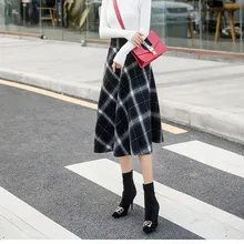 Женская высокая эластичная талия слово ретро плед зима элегантная теплая Повседневная шерстяная юбка труба Новая