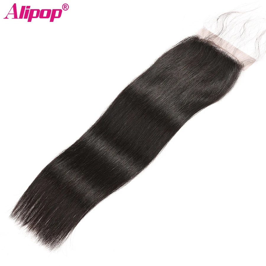 Peruvian Straight Closure 100% Remy Human Hair Lace Closure Top Swiss Lace Closure Free Middle Three Part Natural Color ALIPOP (4)