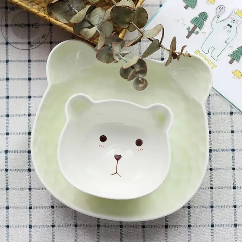 HOMIE Ceramic Cartoon Bear style Dishes Plate Fruit Salad Bowl Tableware Home Party Decor Dining Supplies Children's bowl gift04