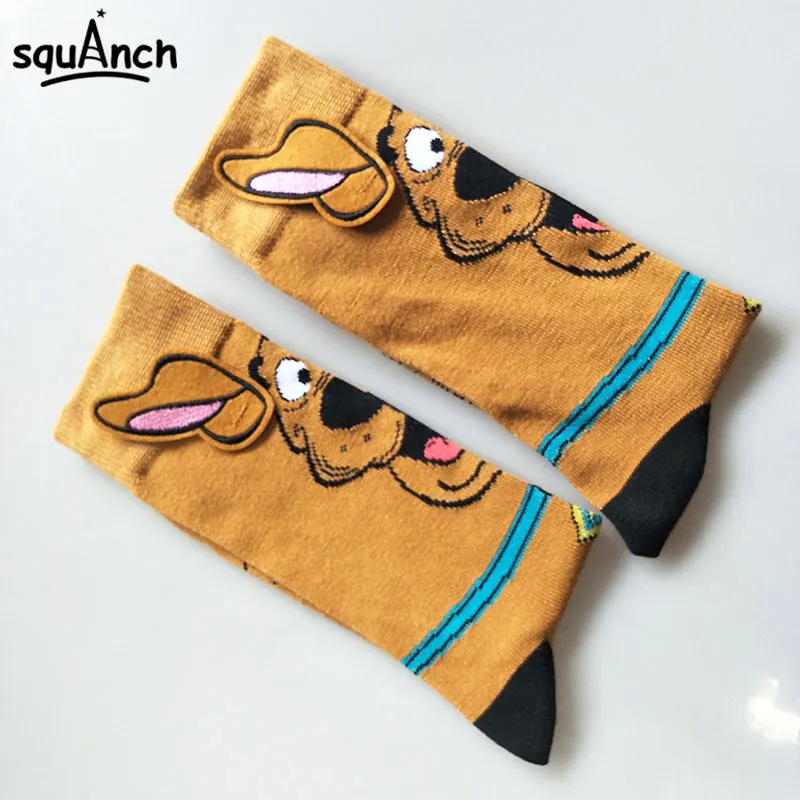 Men Crew Socks Cartoon Yellow Dog Ears Adult Stockings Casual Winter Spring Funny Cute Soft Breathable Street Wear Wholesale