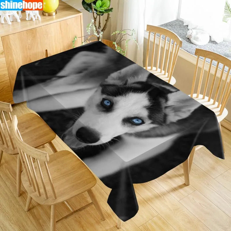 

Custom Siberian Husky Table Cloth Oxford Print Rectangular Waterproof Oilproof Animals Table Cover Wedding Tablecloth