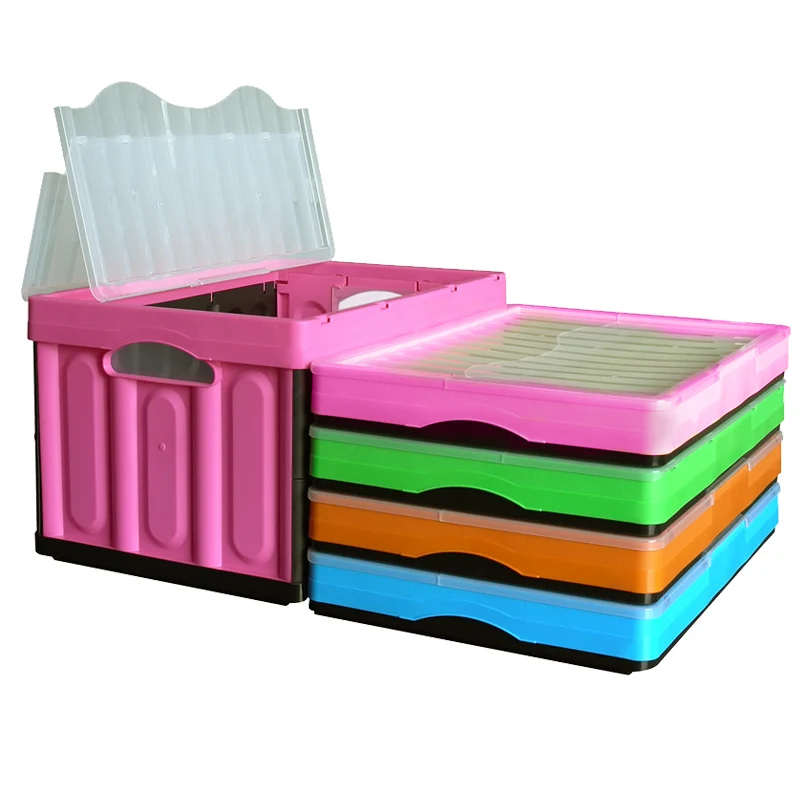 

2pcs/lot Office Desk Kitchen Large Plastic Folding Storage Baskets Containers 57 L Bins Boxes Organizers for Toys Cover Camping