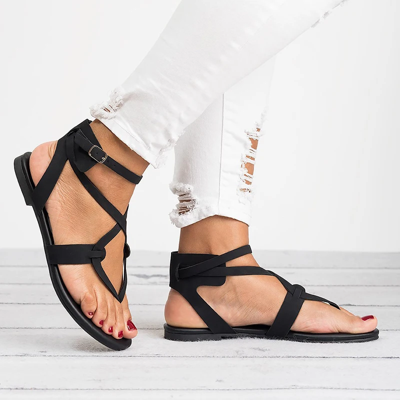 

New Summer Flats Thong Sandals Woman Flat With Buckle Flip Flops Toe Strap Mujer Shoes Plus Size 35-43 XWZ4947