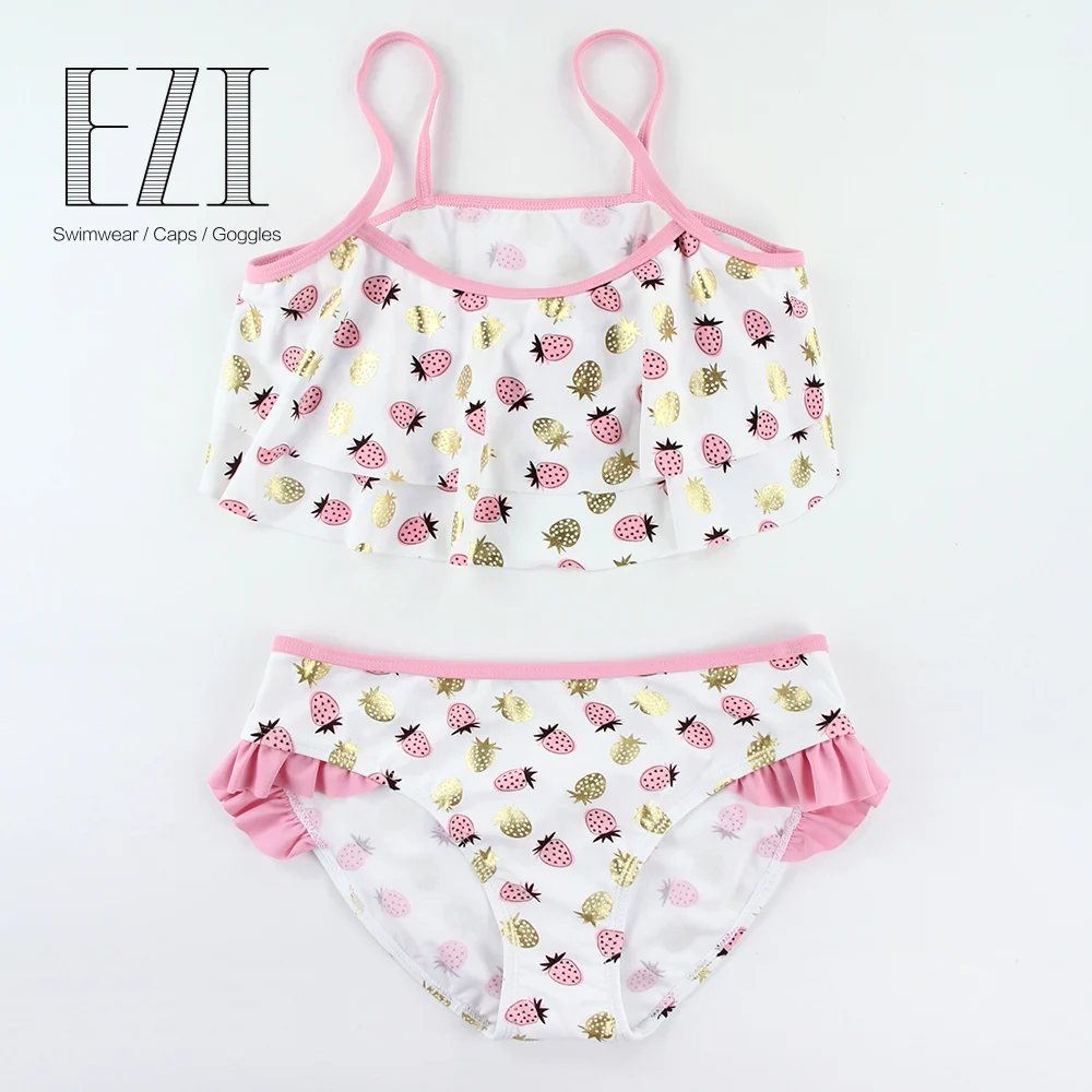 

July Sand 2019 New Girls Swimsuit 6~14Years Kids Beach Bikini Lovely Strawberry Print Swimming Suits AJ911425