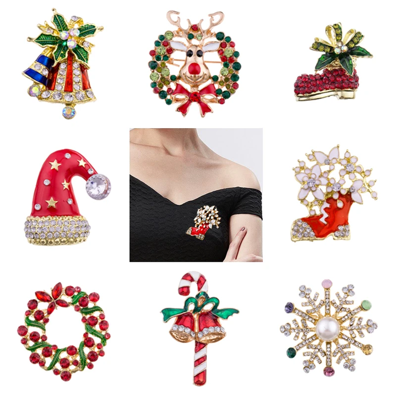 

New Year Fashion Christmas boots brooch Santa Claus shoes Rhinestone Brooch Jewelry for Christmas color stone brooch