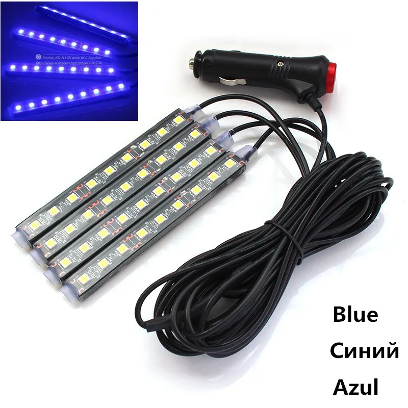 4 шт., 9SMD 5050, белый, желтый, синий, зеленый, красный, Автомобильный светодиодный светильник, интерьерная атмосферная лампа, лампа для ног, декоративный светильник