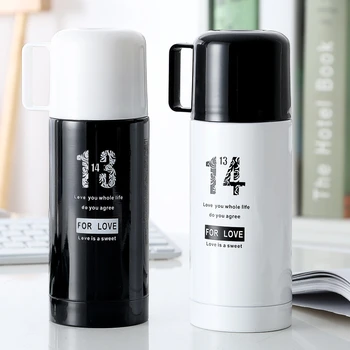 

Portable Stainless Steel Thermos Cups Coffee Mug Lid Cup Vacuum Flask Thermo Water Bottle Creative Bussiness Tea Black 300ML