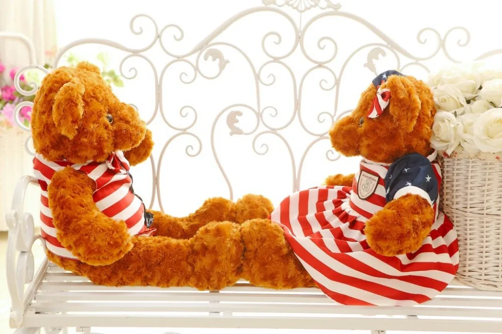 Флаг США мишки плюшевые игрушки бурый медведь кукла, большой 75 см мягкая подушка День Святого Валентина Присутствует, подарок на день