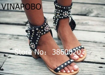 

Top Quality Casual Street Style Buckle Strap Gladiator Sandals Studded Rivets Open Toe Women Pumps Rome Sandals High heels Woman