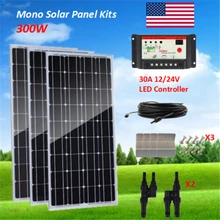 300 Вт моно солнечная панель 3 шт. 100 Вт солнечная панель комплект система Off-Grid с 30A светодиодный контроллер заряда для 12 В батареи RV