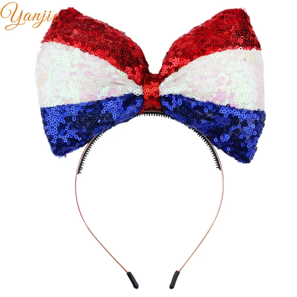 Aliexpress.com : Buy 7'' Large American Flag Sequin Bow Hair Band For ...
