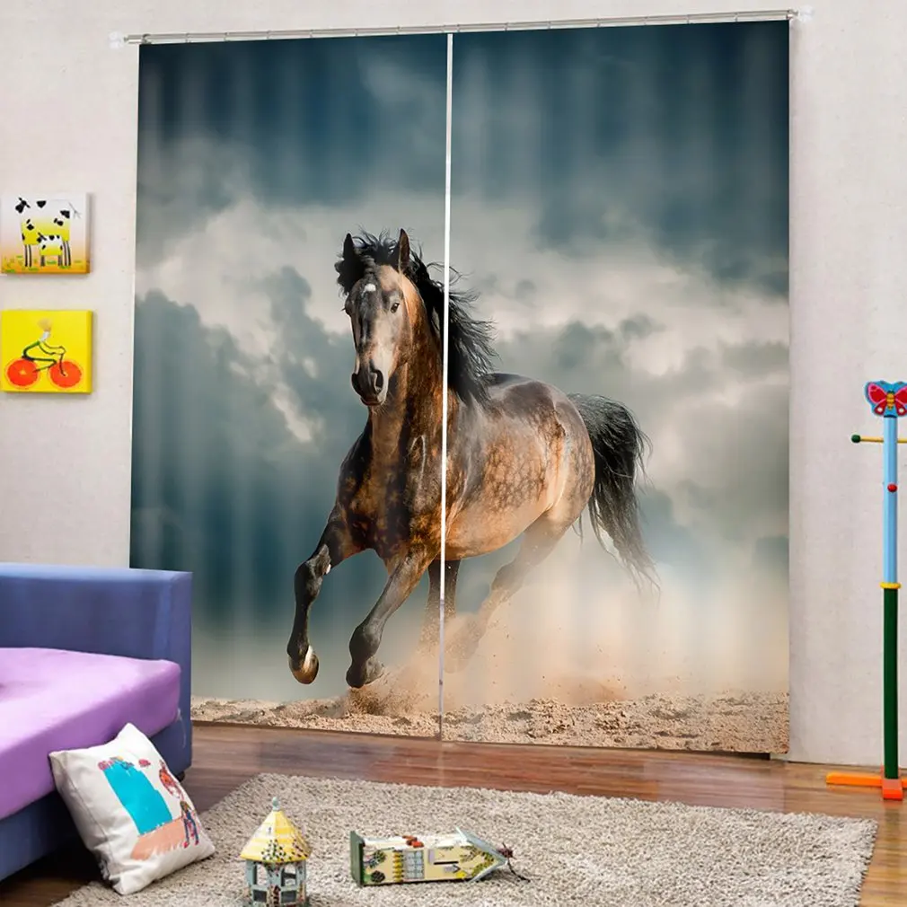 Мультфильм бег Steed затемнение 3D окна занавес с изображением животных 170*200 см современные украшения дома