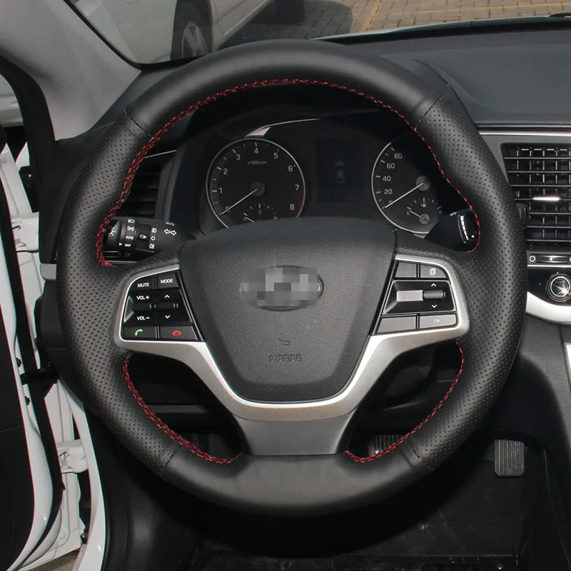 

Новинка, нескользящий черный кожаный чехол для руля Hyundai Elantra