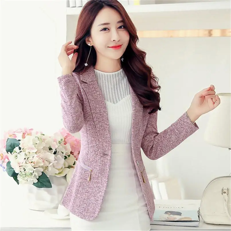 NEW A buckle Spring Autumn Jacket Blazer Women Slim Long