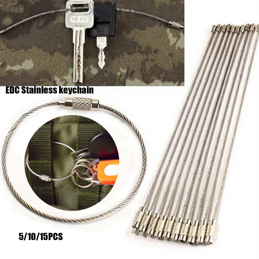 

5/10/15Pcs EDC Stainless Steel Keychain Carabiner Key Holder Outdoor Tools Wire Cable Rope Camp Luggage Tag Screw Locking gadget