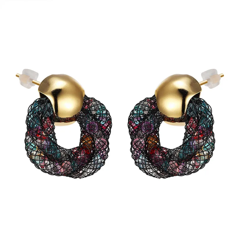

Colorful Crystals Gold Stud Earrings for Women Full Crystal Mesh pusety Star Earrings 12 Colors oorbellen for women