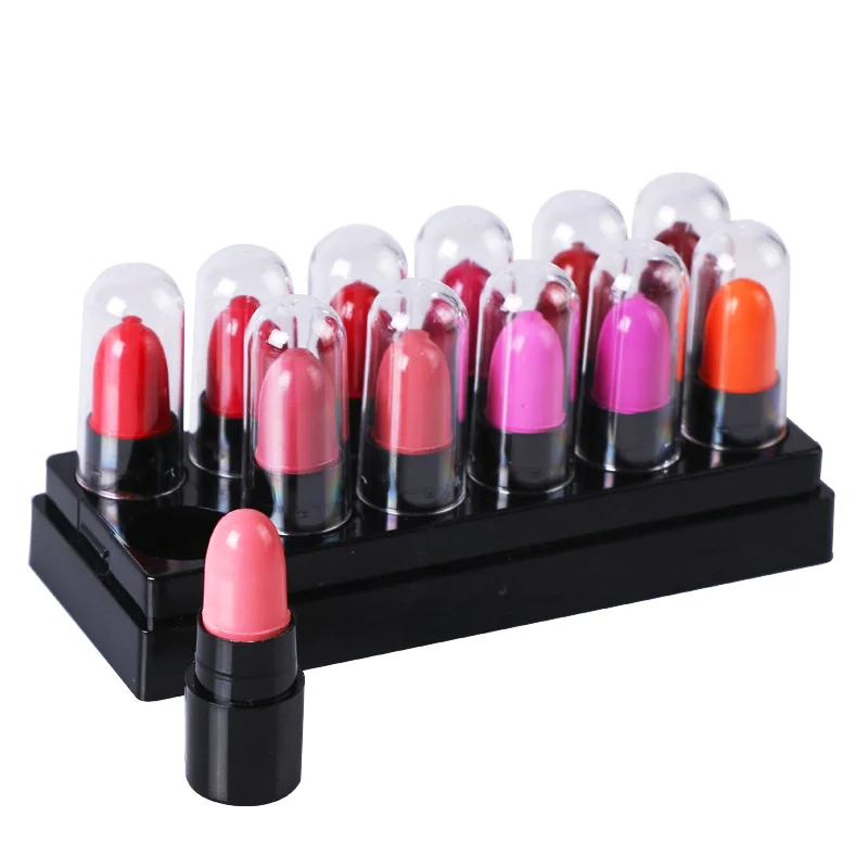 

12Colors/Set Mini Cute 12 Colors Lipstick Travel Set Waterproof Lip Color 1.2gx12 High Quality Lips Makeup Brand HengFang #9022