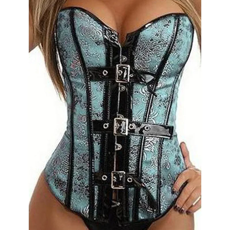 Steam Punk Corset Top Blue Green Jacquard Buckle Burlesque Corsetto Sexy Goth Women Lingerie Slimming Waist Trainer Body Shapers (3)
