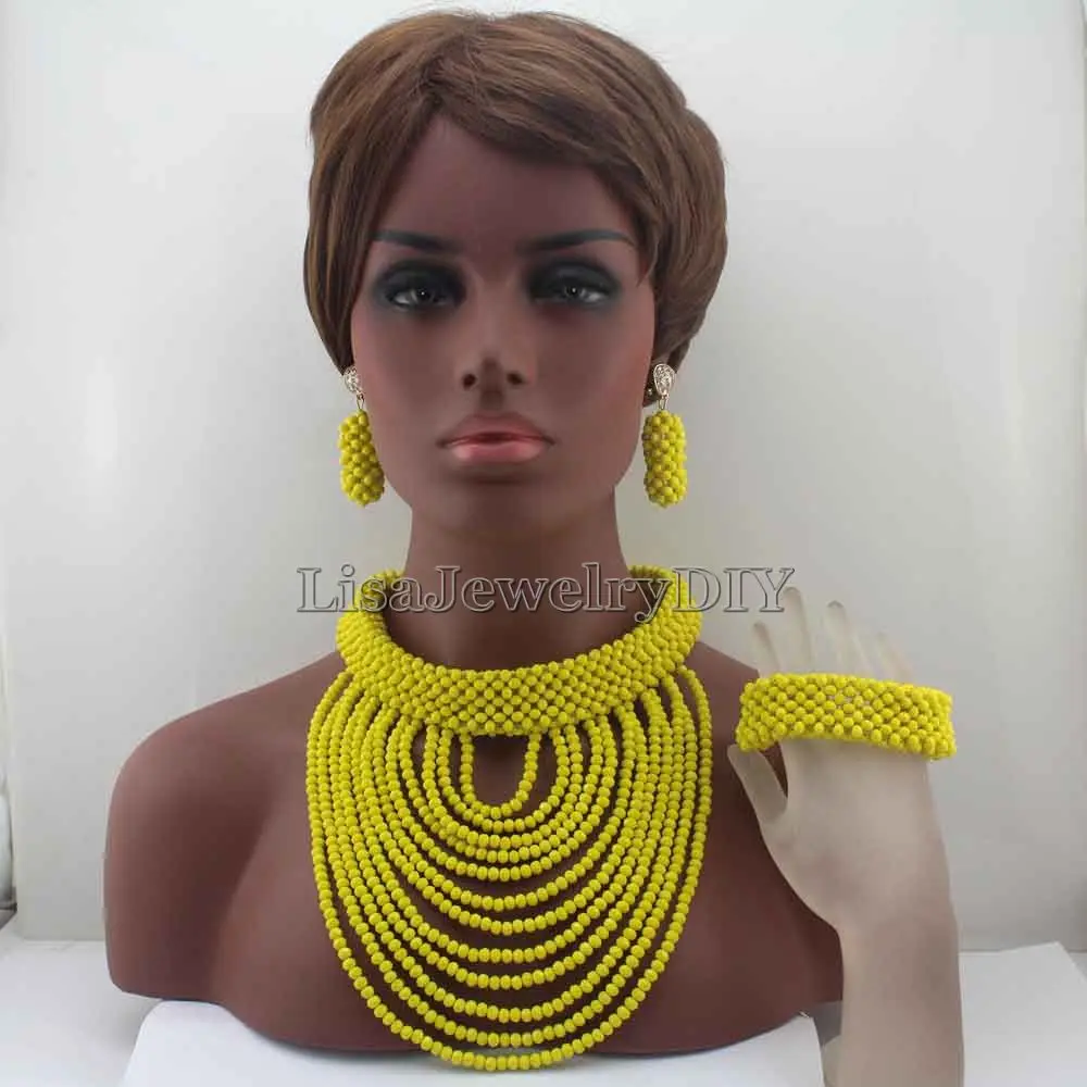 

2019 Fashion New African Chunky Bib Crystal Bridal Necklace Set Costume Wedding African Beads Jewelsry Set Free shipping HD7830