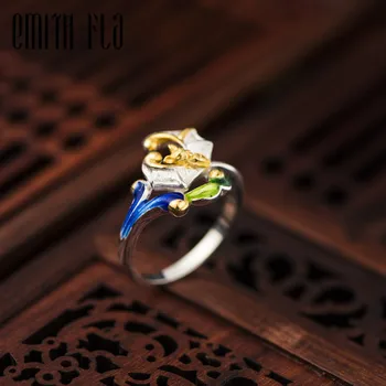 

Genuine 100% 925 Sterling Silver Chinese Style Cloisonne Bat Rings Female Vintage Open Rings Fashion Jewelry For Women