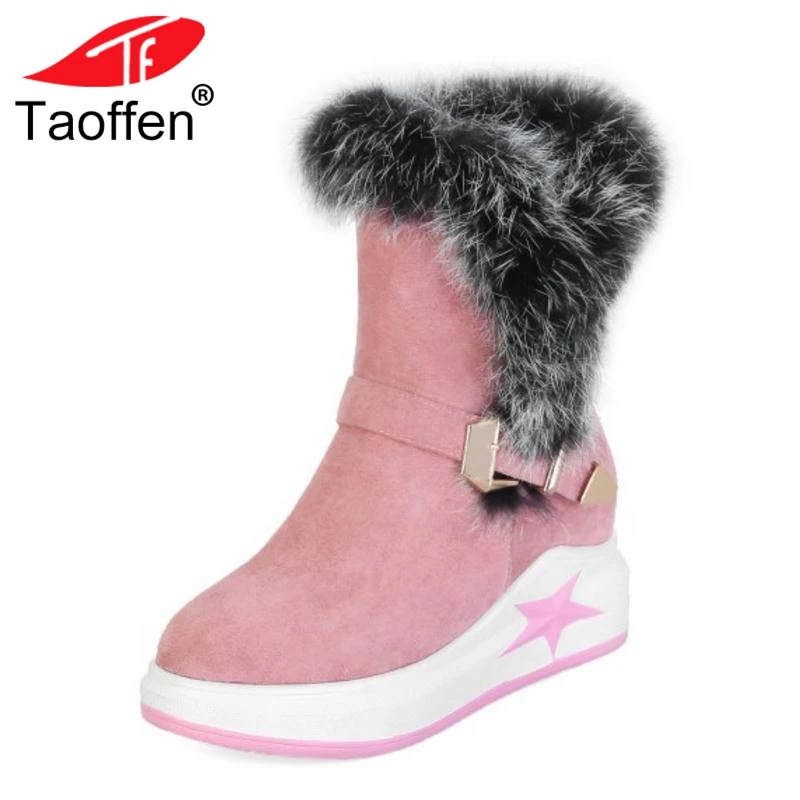 

TAOFFEN Women Ankle Boots Buckle Zipper Fashion Platform Fur Winter Shoes Women Concise Round Toe Warm Boots Size 32-43