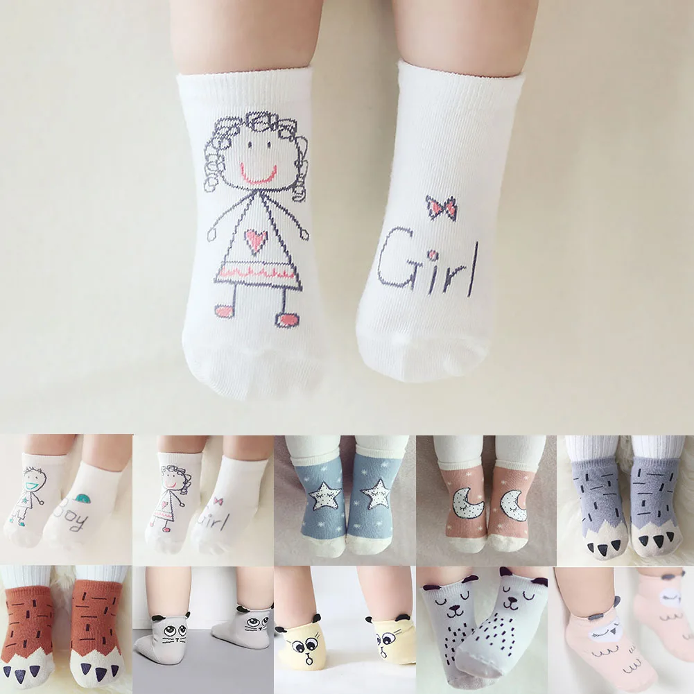 Детские Асимметричные милые Нескользящие хлопковые носки с героями мультфильмов на осень, зиму и весну