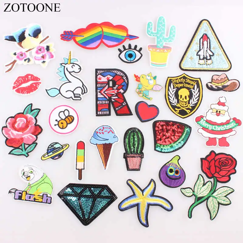 

ZOTOONE 1PC Bird Flower Alphabet Patch Iron on Cartoon Patch or Sew Fabric Sticker for Clothes Badge Embroidered Appliques DIY B
