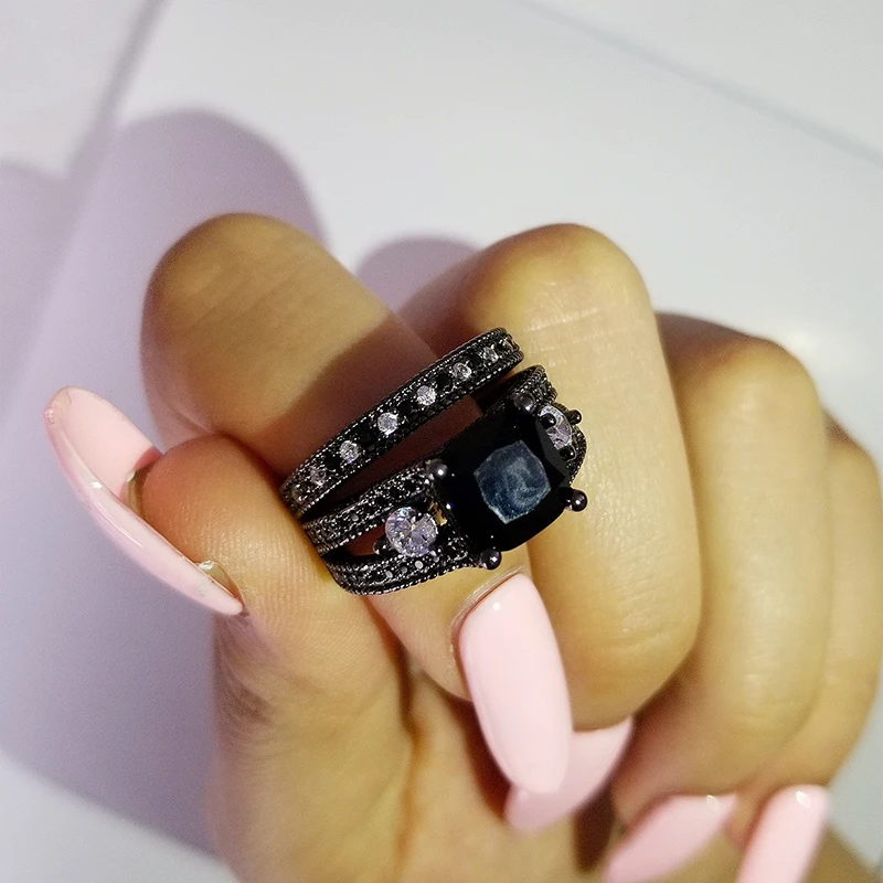 

fashion trendy Black color Wedding Rings set bridal Classic Engagement Band Ring For Women luxury Jewelry nigeria gift R4767