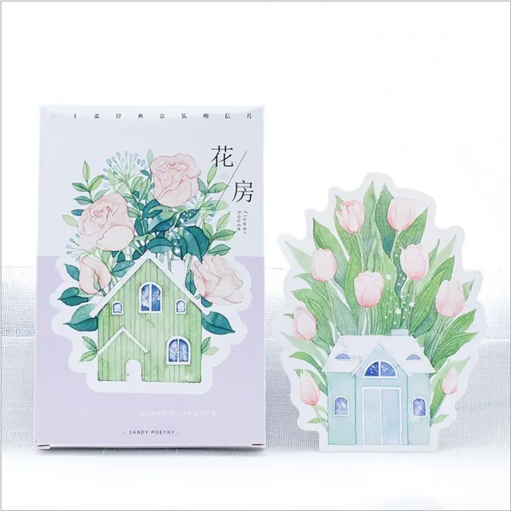 

30Pcs/pack Greenhouse Blossoming flowers Plants Postcard Greeting Card Envelope Gift Birthday Card Message Card