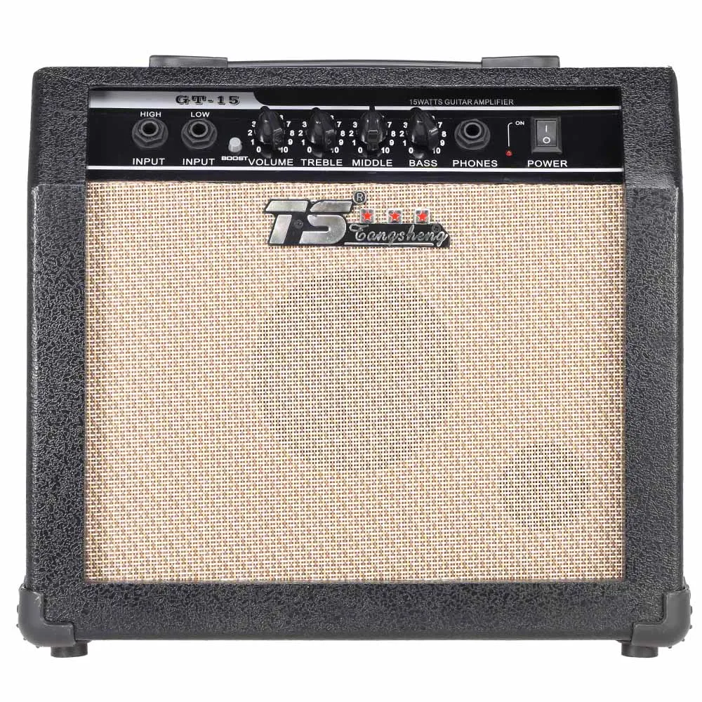 

GT-15 Professional 3-Band EQ 2 Channel Electric Guitar Amplifier Distortion Amp 15W with 5" Speaker