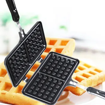 

Breakfast Kitchen Supplies Die-Cast Aluminium Cake Non Stick Double Side Heating Stove Oven Iron Waffle Maker Puff Time Saving