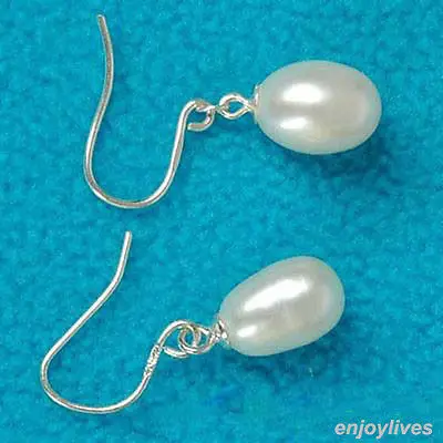 

Free shipping Real White Pearl 18KWGP Hook Dangle Earrings 6.10