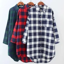 2017 Autumn Women Plaid Shirts Blouses Medium Long Casual Loose Vintage Flannel Shirt Long Sleeve Women Blouses Tops Plus Size