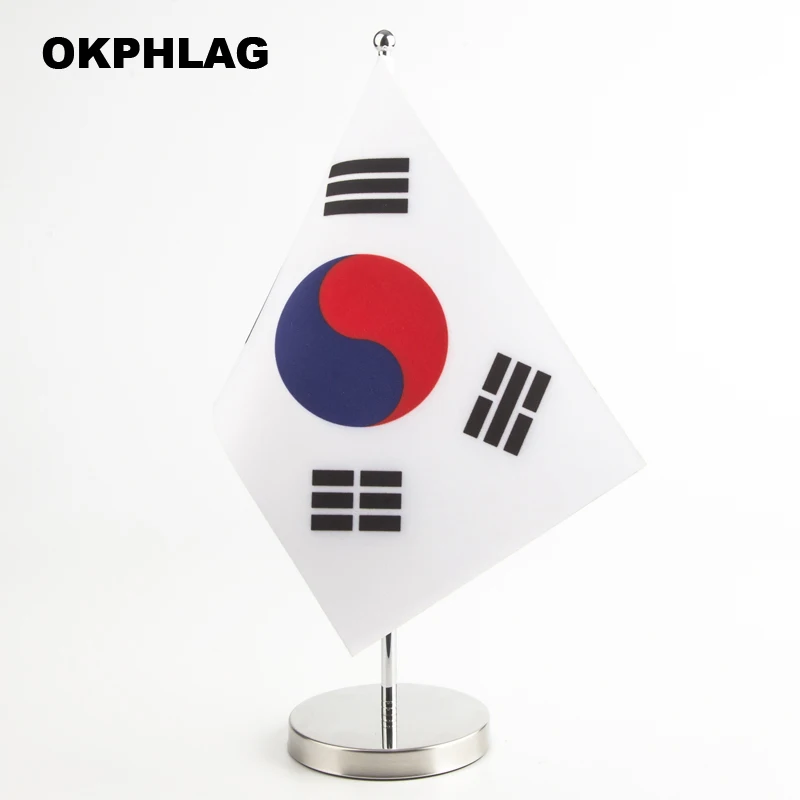 

South Korea table desk Flag with Stainless flagpole base country banners 14*21CM for Office House Party KS-0074