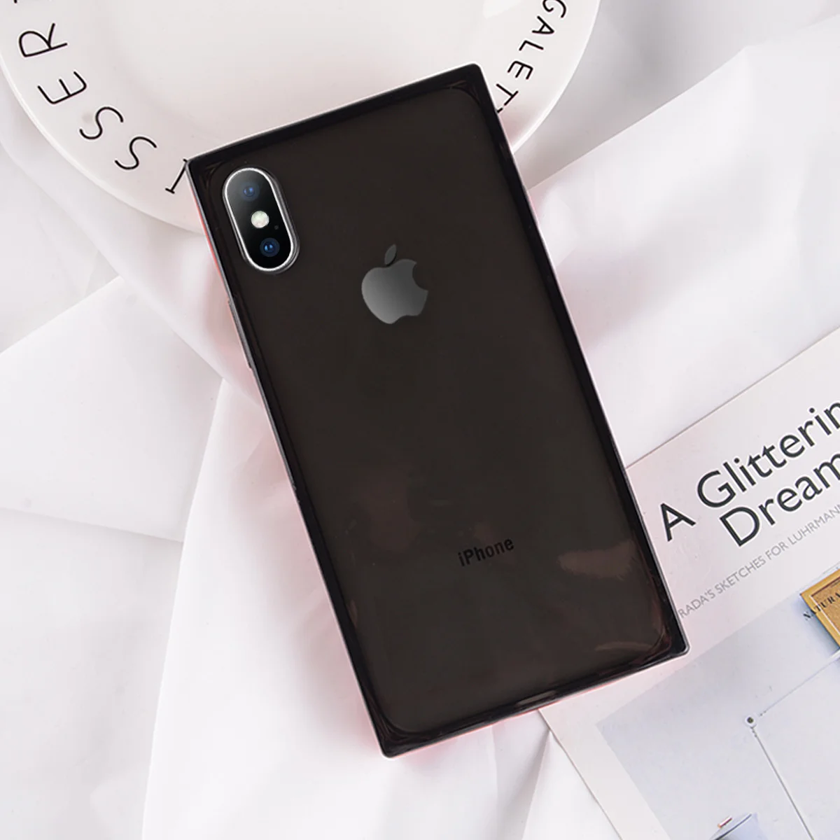 Прозрачный силиконовый чехол Ottwn для iPhone 11 Pro 7 8 6 6s Plus X XR XS Max, однотонный Прозрачный чехол для телефона, Мягкий Квадратный чехол из ТПУ - Цвет: Черный