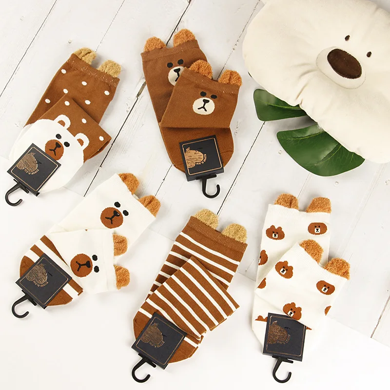 5 Pairs/Lot Women Cute Kawaii Short Socks Cartoon Animals Ears Funny Pattern Jingle Cat Bear Sheep Cotton Ankle Student Socks
