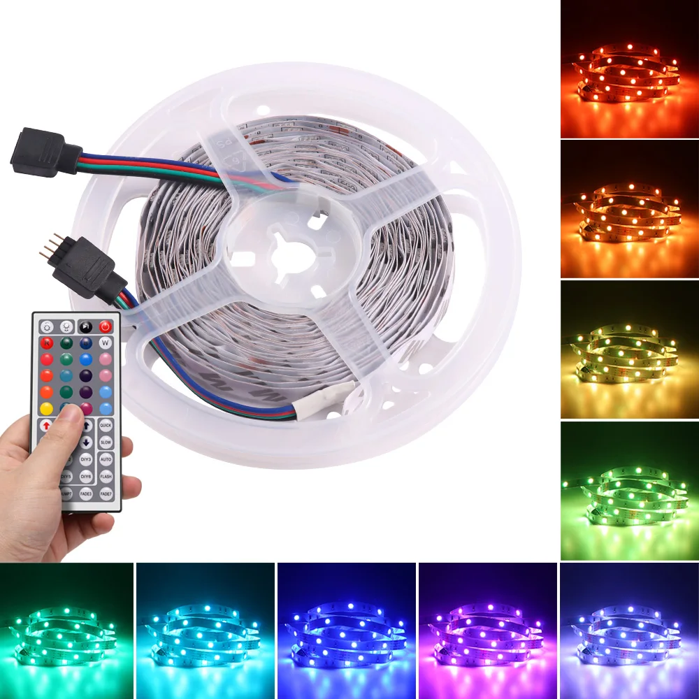 Светодиодный лента 5 м/10 м 5050 RGB многоцветный Светодиодные ленты света не Водонепроницаемый Светодиодные ленты 12 v украшения Спальня ТВ Светодиодные ленты с пультом дистанционного управления