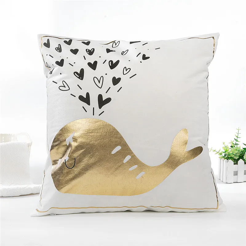 

Fuwatacchi Animal Deer Whale Cushion Cover Gold Foil Throw Pillow Cover Gold Wave Triangle Pillowcses For Home Sofa Decor