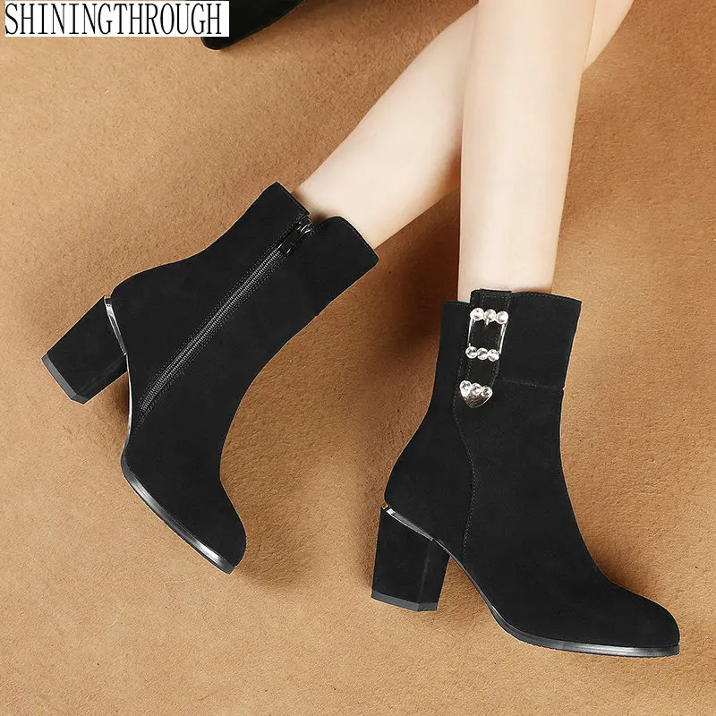 

2019 high heels women ankle boots ladies party shoes woman rouned toe black autumn winter boots large size 43