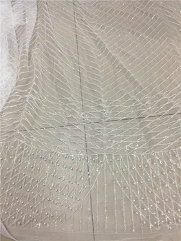 

pretty african tulle lace fabric with glued glitter Newest french net lace fabric J-111661 with beads